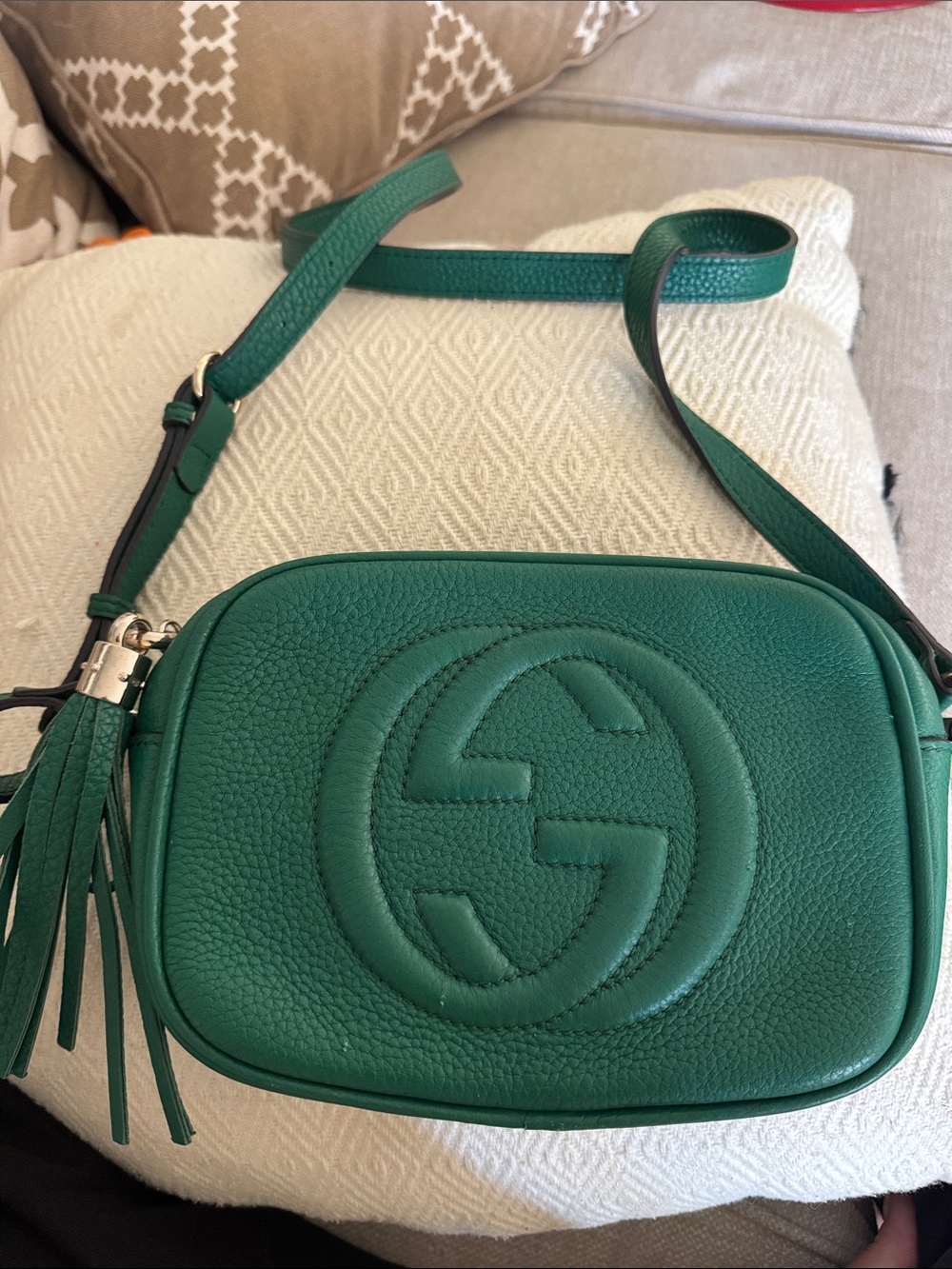 Gucci Green Soho Disco Pebbled Leather Crossbody with Tassel